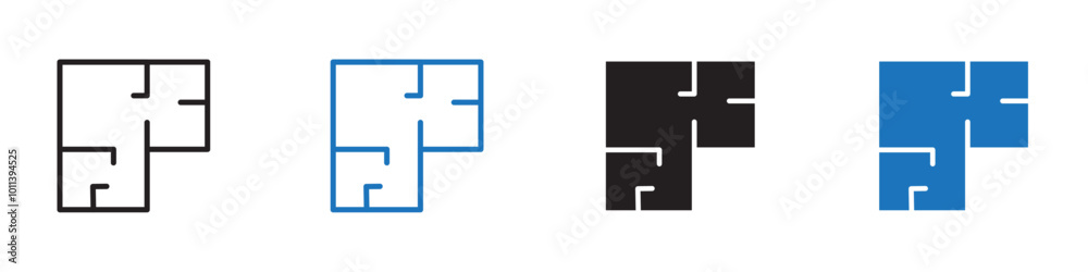 Wall mural home layout icon linear graphics set vector in black