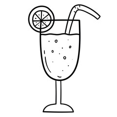 Hand drawn doodle alcohol lemon cocktail on white background.