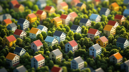 The housing market's response to a central bank's announcement of interest rate cuts is vividly visualized through digital representations, showcasing the immediate fluctuations in property values, sh