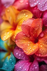 a bunch of bright colourful flowers with water droplets