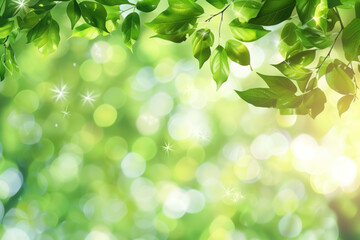 Naklejka premium Spring blurred background with twigs and leaves