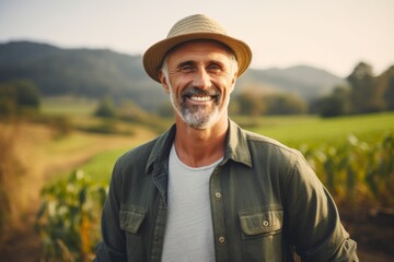 Portrait of a smiling middle aged Caucasian man on farm