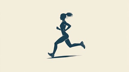 A minimalist logo showcasing a woman running, designed in elegant slate blue, emphasizing speed and determination for a running brand.