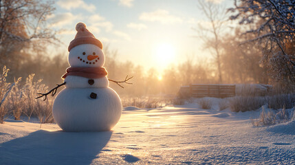 Obraz premium Snowman on a winter background