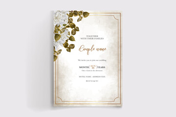 WEDDING INVITATION FRAME WITH FLOWER DECORATIONS WITH FRESH LEAVES 