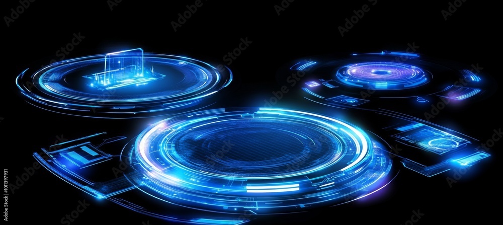Poster the user interface contains dashboards, elements, and portals designed in digital holography. a futu