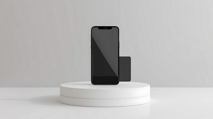 realistic phone photos on podium white background
