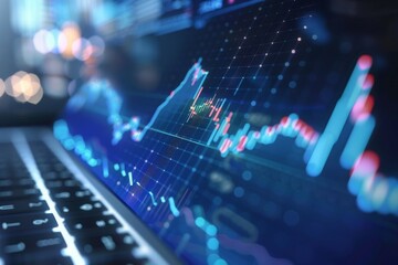 Close up of a 3D graph growing upwards on laptop screen