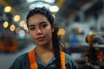 Obraz premium Portrait of a young adult Hispanic female Assembly Line Worker