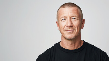 Fototapeta premium Portrait of a smiling European man in his forties with a buzz-cut