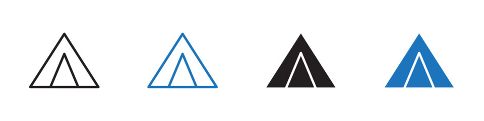 Tent icon linear graphics set vector in black