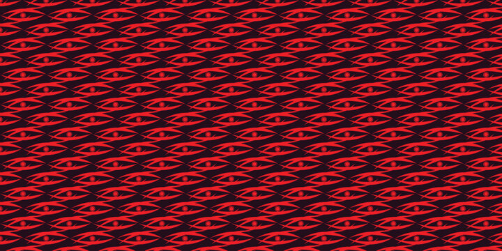 Seamless red eye pattern on black background