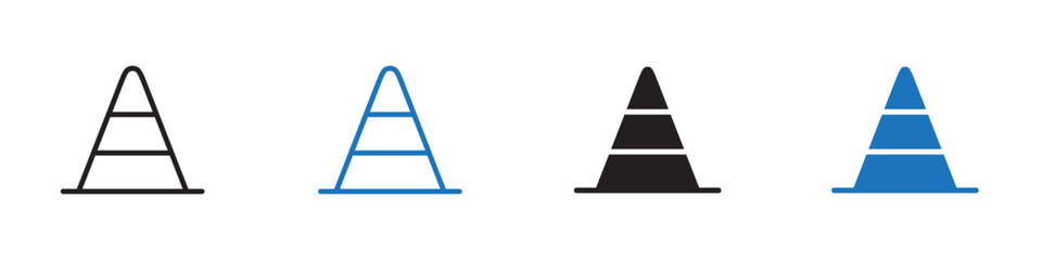 Traffic cone icon linear graphics set vector in black