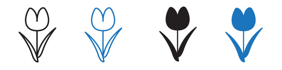 Tulip icon linear graphics set vector in black