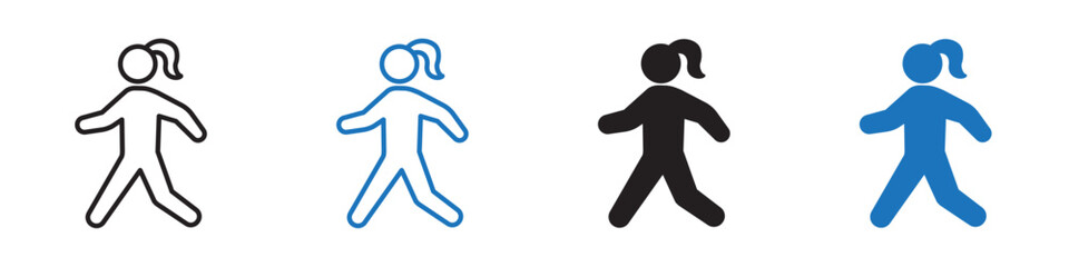 Walking icon linear graphics set vector in black
