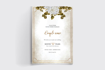 WEDDING INVITATION FRAME WITH FLOWER DECORATIONS WITH FRESH LEAVES 