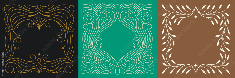Poster Vector minimal geometric linear border and logo design templates with copy space for text, abstract aesthetic linear compositions, prints, frames and graphic design elements for packaging
