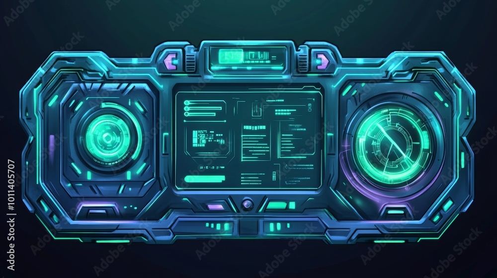 Poster a set of sci fi modern user interface elements with a hud, gui for background design for games. tech