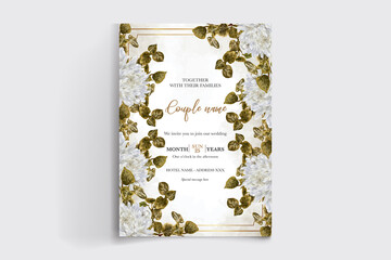 WEDDING INVITATION FRAME WITH FLOWER DECORATIONS WITH FRESH LEAVES 