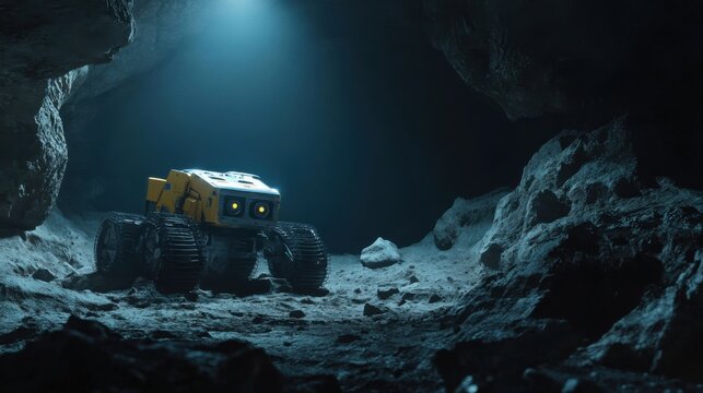 A robot explorer mapping an uncharted cave system, using drones and sensors to navigate the underground terrain