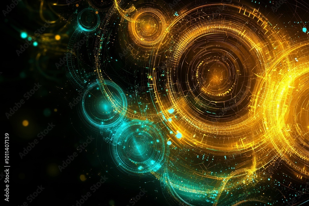 Poster hud background with scientific/tech interface concept. generated ai. abstract technology with shiny 