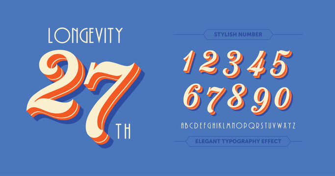 Longevity 27: A bold, script-style number design with a striking green theme. Perfect for custom sports jerseys or racing numbers. Set on a vibrant orange-red background. Vector illustration