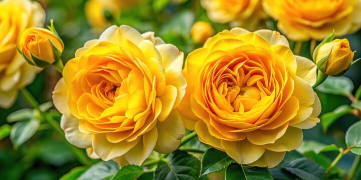 Vibrant Yellow Garden Roses with Medium Double Blooms in Khortitsa Ukrainian Breed for Floral Arrangements and Bouquets