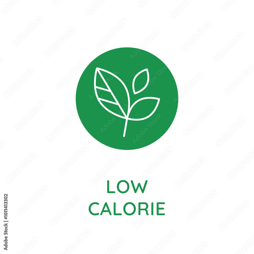 Poster Vector line design element, badge and icon for food and cosmetics packaging in mono linear style - low calorie