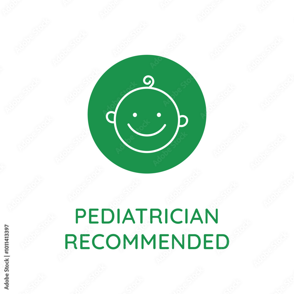 Aufkleber Vector line design element, badge and icon for food and cosmetics packaging in mono linear style - paediatrician recommended