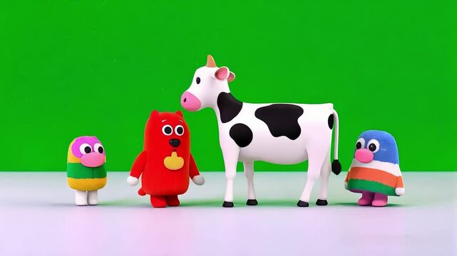 Cute Cartoon Cow Play with his Friends