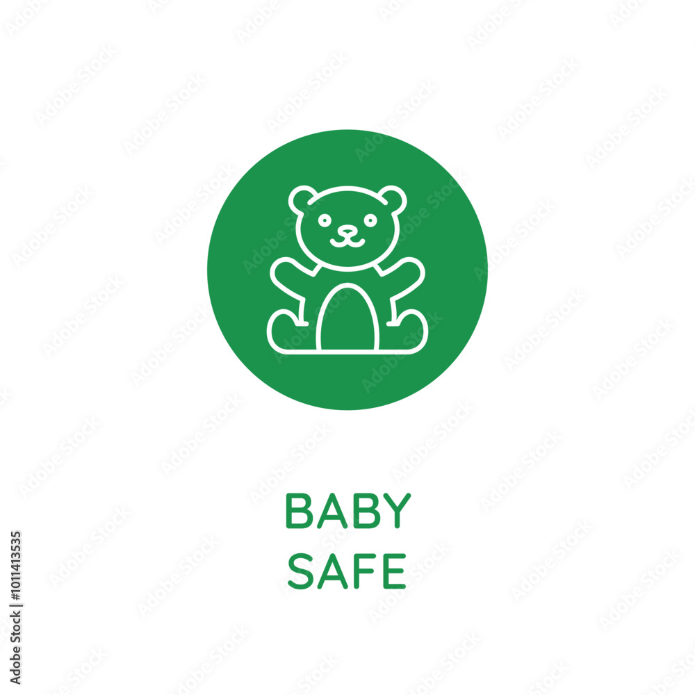 Poster Vector line design element, badge and icon for food and cosmetics packaging in mono linear style - baby safe