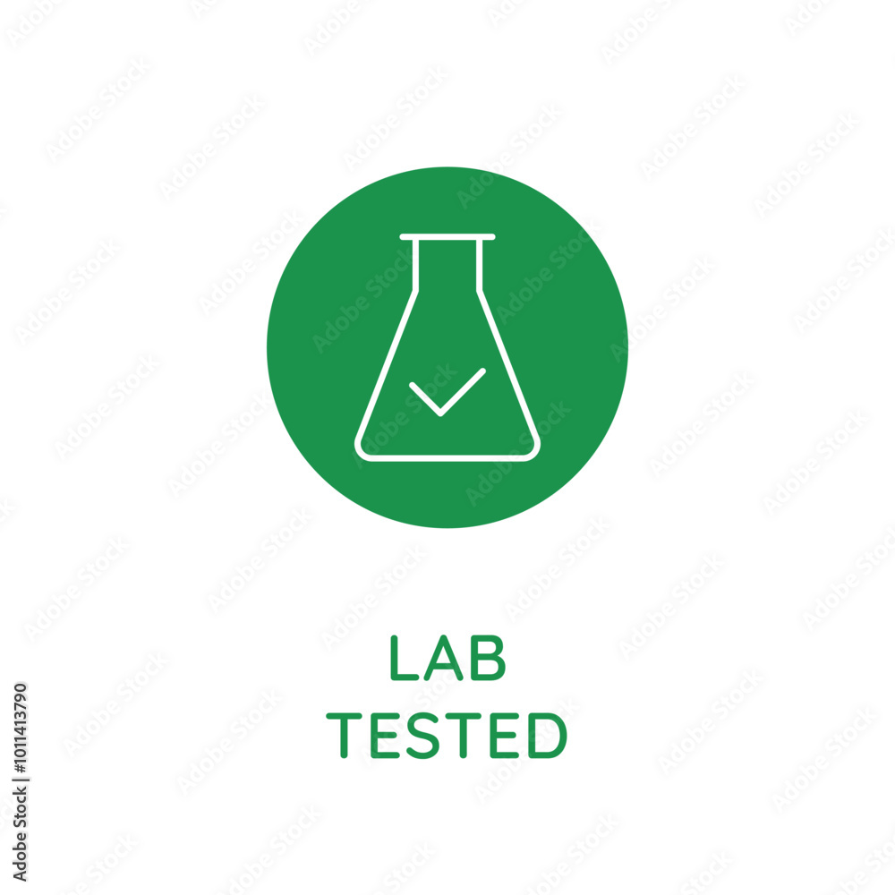 Poster Vector line design element, badge and icon for food and cosmetics packaging in mono linear style - lab tested