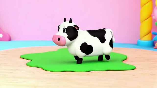 Isolated Cow waking  on the same place with small jump movement