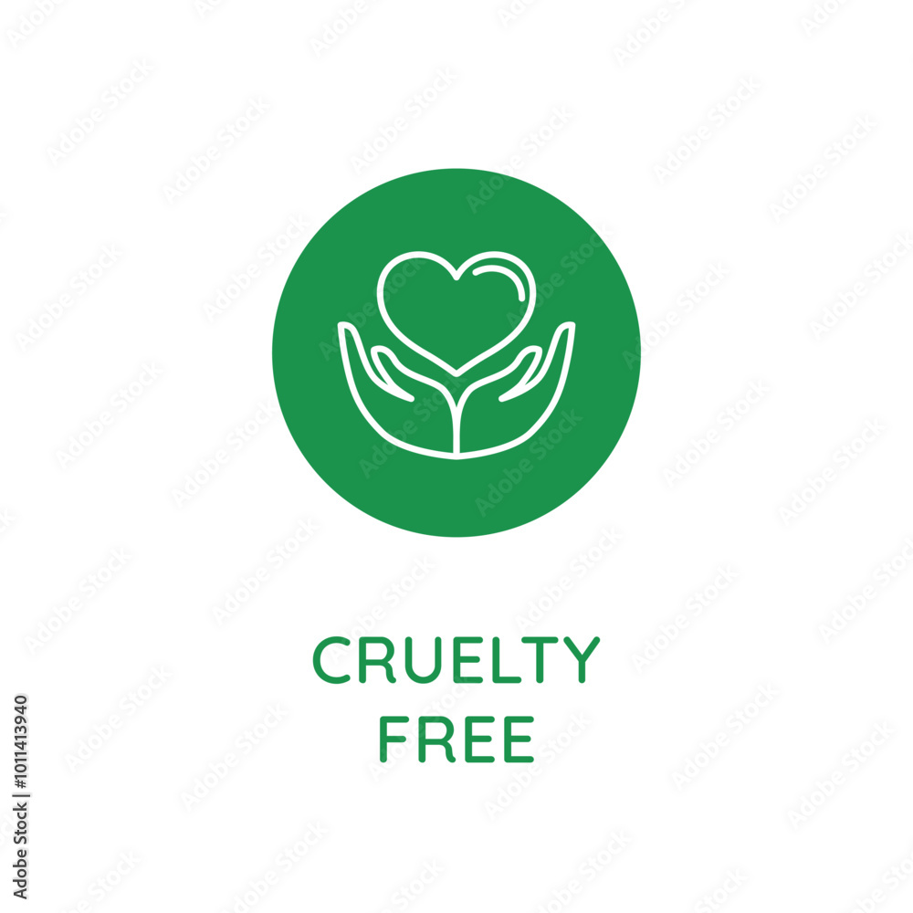 Poster Vector line design element, badge and icon for food and cosmetics packaging in mono linear style - cruelty free