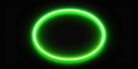 Obraz premium Neon ring glowing in bright green color on black background for creative design projects