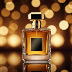 luxury perfume expensive aroma against the backdrop of the warm glow of bokeh lights. ai generated