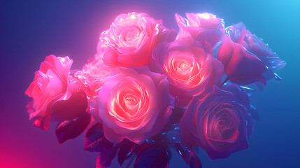 Neon Roses with Glowing Petals in Elegant Style