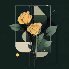 Abstract Yellow Rose Bouquet with Minimalist Geometric Design