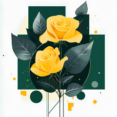 Elegant Yellow Roses with Geometric Shapes and Green Background