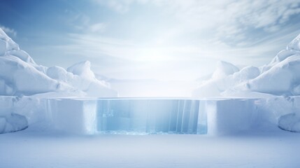 Product placement scene mockup from frozen ice pedestal for presentation. Neural network ai generated art