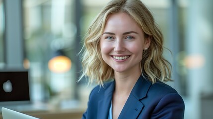 Obraz premium portrait of a smiling business woman using laptop in her office