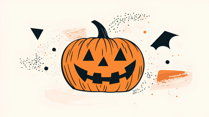 Minimalist Halloween Pumpkin Illustration with Abstract Background
