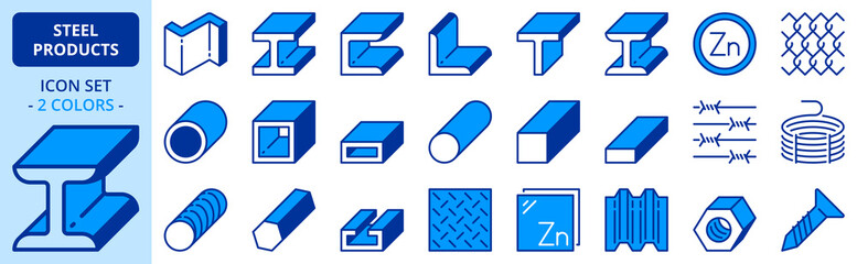 Icons in two colors about steel products