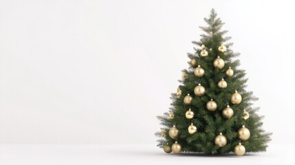 A decorated Christmas tree with golden ornaments on a clean white background.