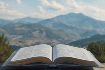 Open Book Against Mountain Landscape