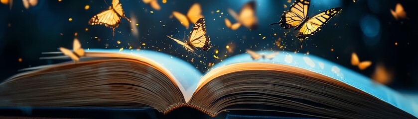 Naklejka premium Open book with butterflies flying
