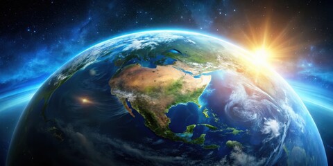 Obraz premium Breathtaking panoramic view of Earth from outer space showing beautiful blue planet