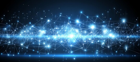 Abstract Technology Background. Connected Dots And Lines Form Big Data Network Visualization.