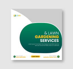 Lawn and gardening or landscaping service social media post and web banner template