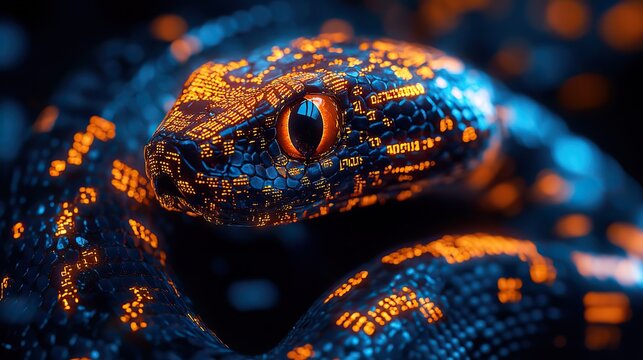 a computer screen displaying python code with digital snake symbolizing python programming for data engineering